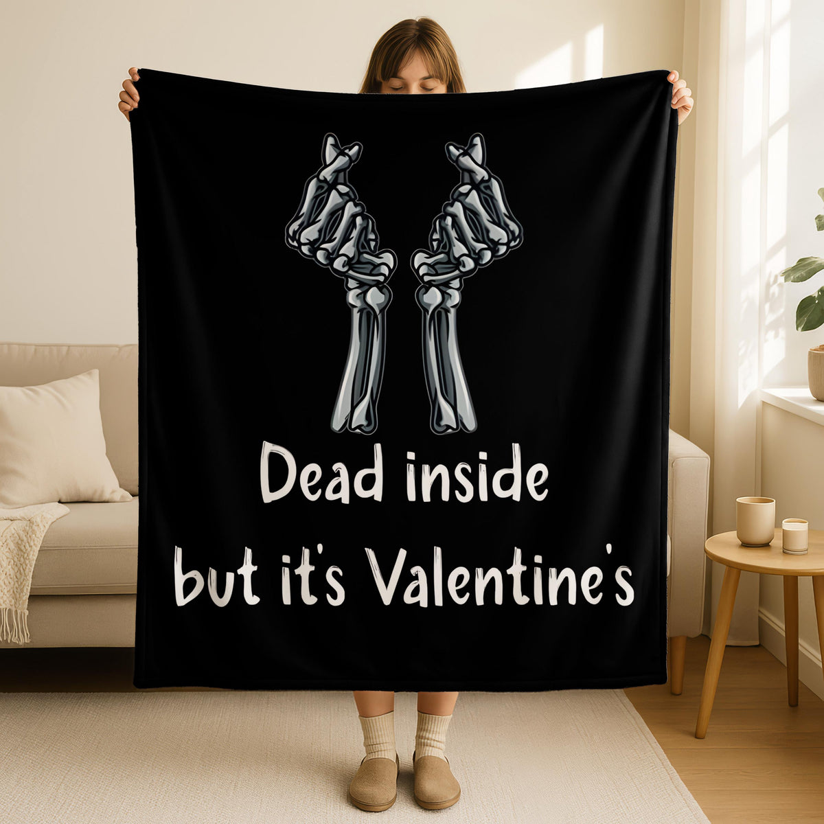 Dead Inside But It's Valentine's Blanket,Skeleton Hands Couple Throw Blanket,Gothic Valentines Throw,Dark Romance Gift,Love Blanket Gift,