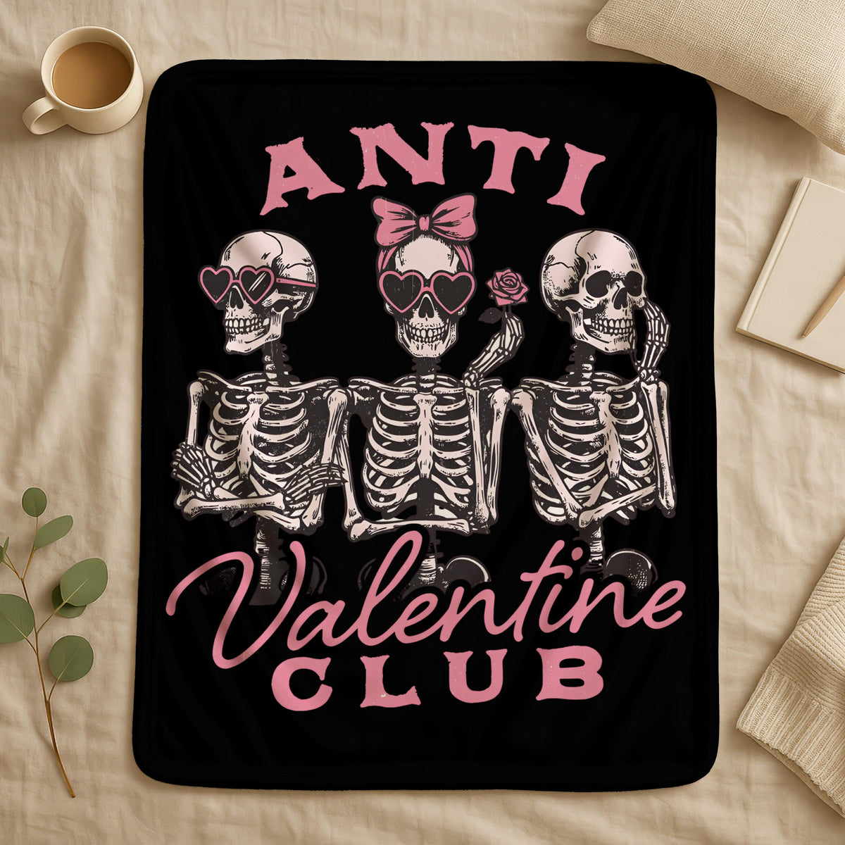 Skeleton Anti Valentine Club Blanket,Skeleton Valentine Blanket, Gothic Couple Valentine Throw, Valentines Hearts Blanket,Skull Couple Throw