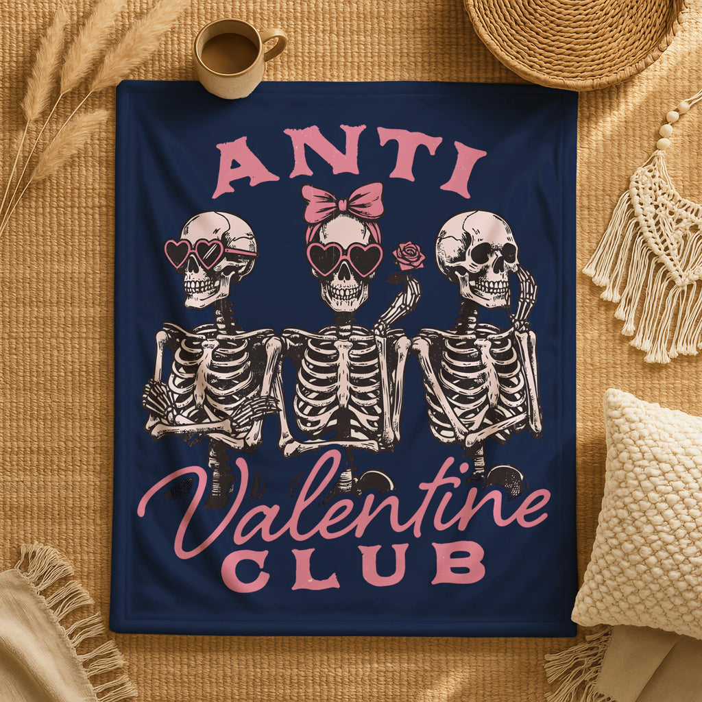 Skeleton Anti Valentine Club Blanket,Skeleton Valentine Blanket, Gothic Couple Valentine Throw, Valentines Hearts Blanket,Skull Couple Throw
