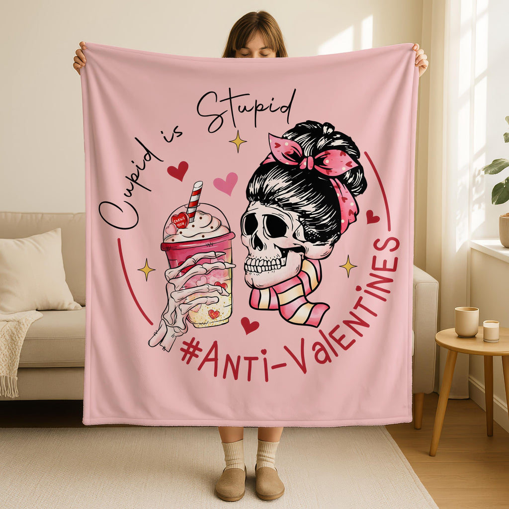 Cupid Is Stupid Anti Valentines Day Blanket,Valentines Day Skull Throw,Anti Valentine Gift, Dark Humor Valentine Gift,Gothic Valentine Decor
