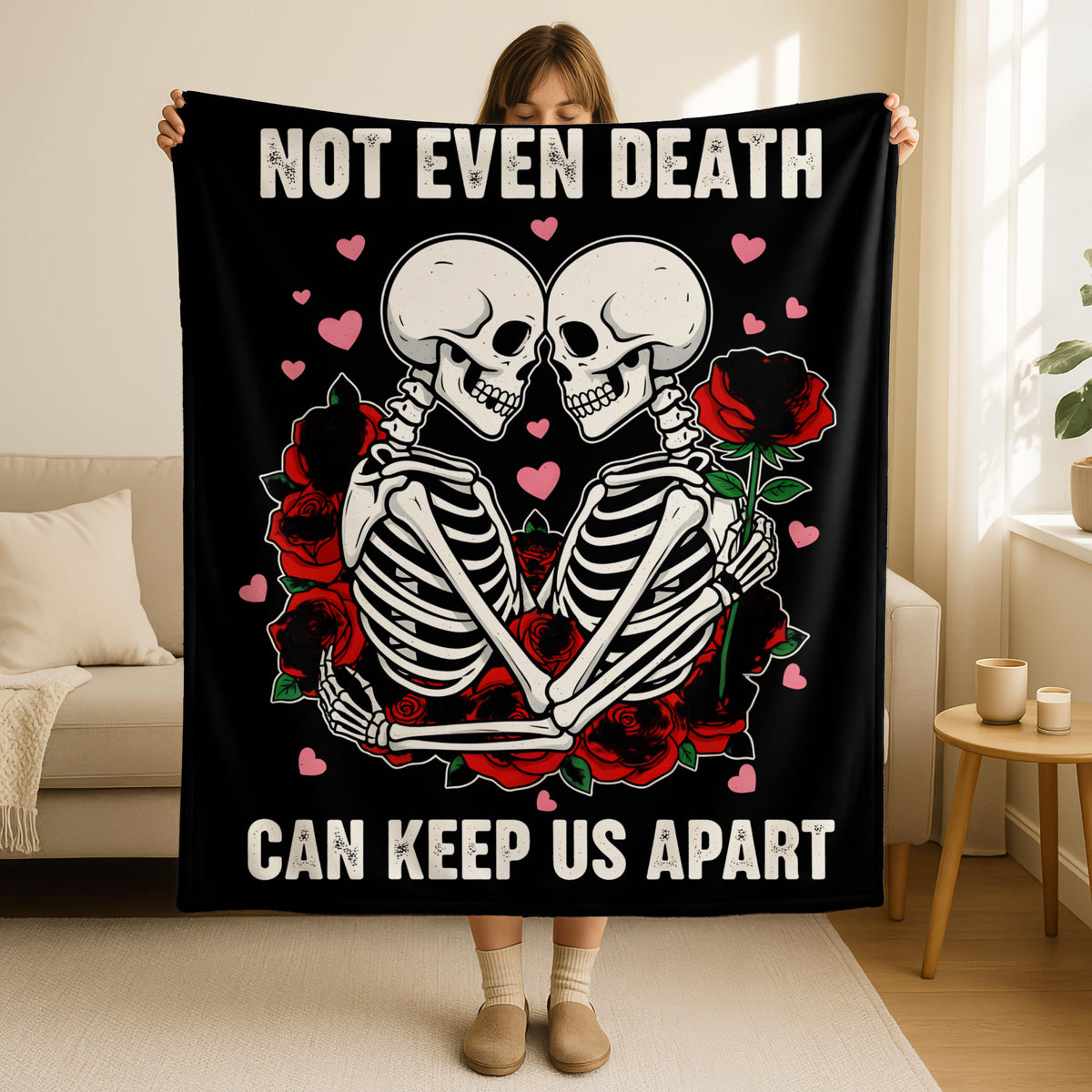 Not Even Death Can Keep Us Apart Skeleton Blanket,Skull Love Blanket, Alternative Couple Gift, Forever Love Blanket,Gothic Couple Gift