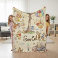 Personalized Winnie the Pooh Storybook Blanket, Custom Name Pooh Friends Throw, Cute Kids Gift, Baby Nursery Blanket