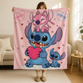 Disney Angel Stitch Blanket, CuteCouple Blanket, StitchThrow Blanket Gift, Family Fleece Blanket, Home Decor Valentine Gift,Girlfriend Gift