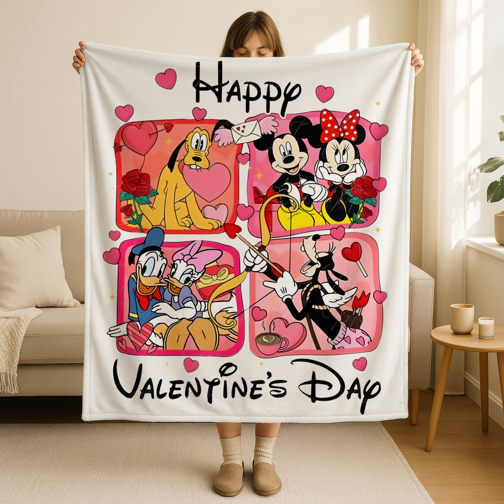 Mickey and Friends Happy Valentine's Day Blanket, Disney Valentines Day Gift, Mickey Mouse Valentine Blanket Gift,Gift for Her,Disney Gifts