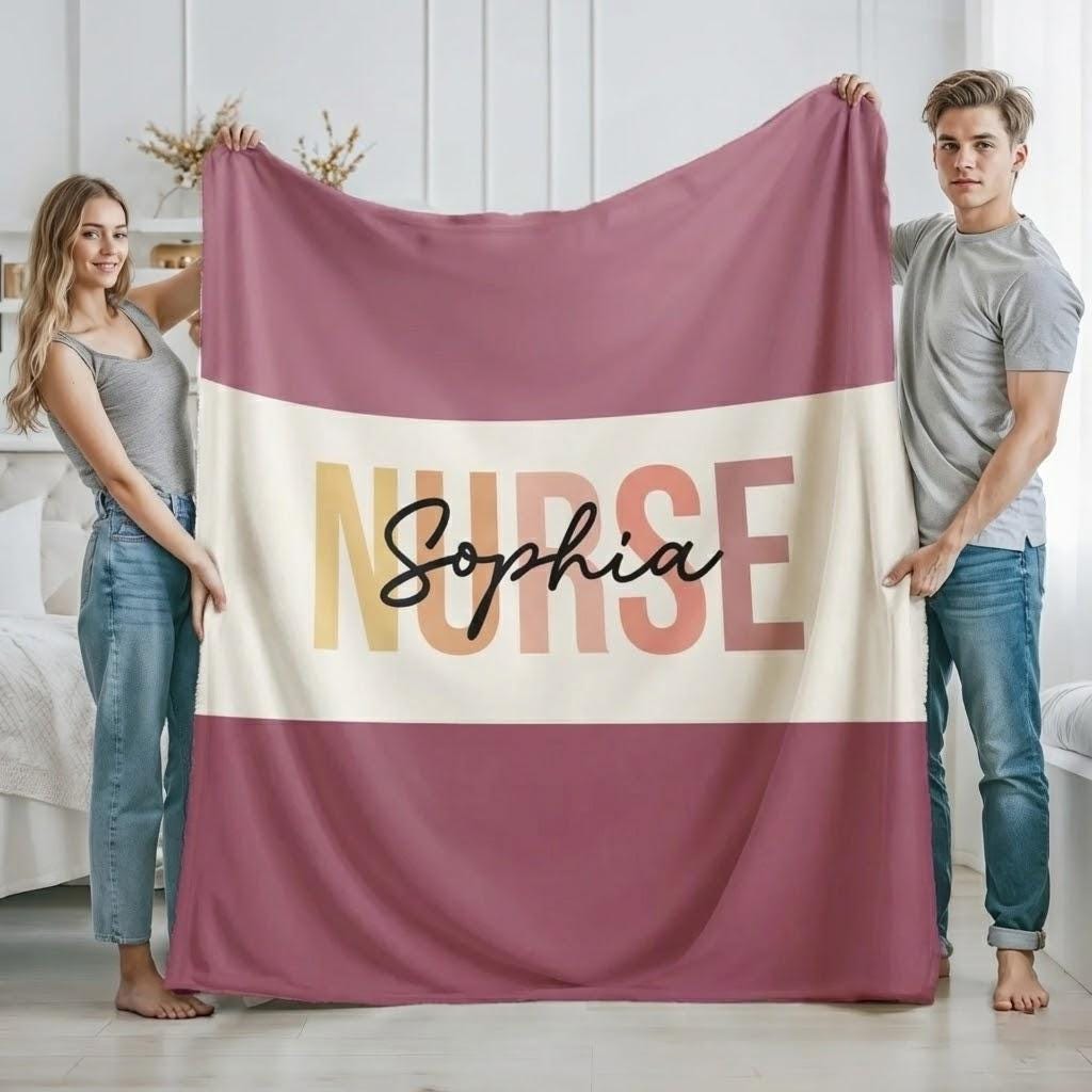 Custom Name Nurse Blanket, Personalized Nurse Gift, Nursing Graduation Gift, Nurse Appreciation, Cozy Nurse Throw