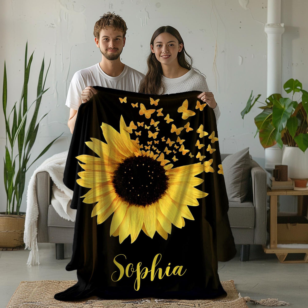 Personalized Blankets With Name,Custom Sunflower Blanket,House Warming,Birthday Gift,Valentine's Day Gift Blanket,Sunflower Thow for Baby
