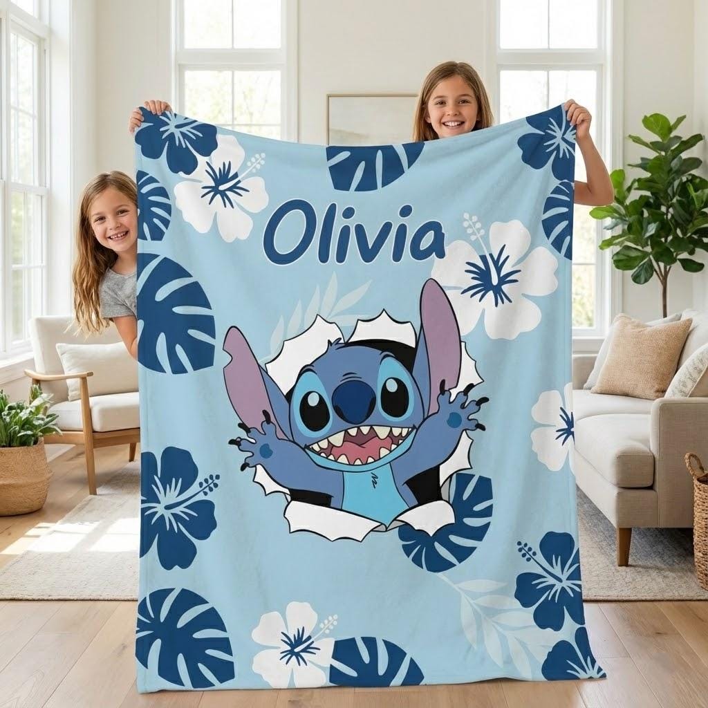 Personalized Stitch Blanket, Lilo Stitch Blanket, Stitch Birthday Gifts, Angel Stitch Gifts, Disney Trip Blanket,Stitch Blanket Baby Blanket