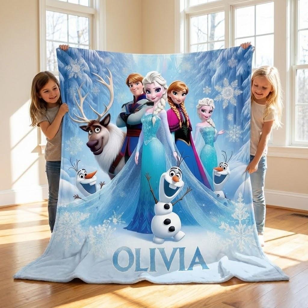 Custom Name Frozen Fleece Blanket, Elsa Blanket, Frozen Blanket, Frozen Movie Blanket, Elsa Olaf Anna