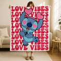 Stitch Valentines Blanket,,Stitch Love Throw, Cozy Couple Blanket, Cute Throw Blanket, Family Fleece Blanket, Home Decor Valentine Gift