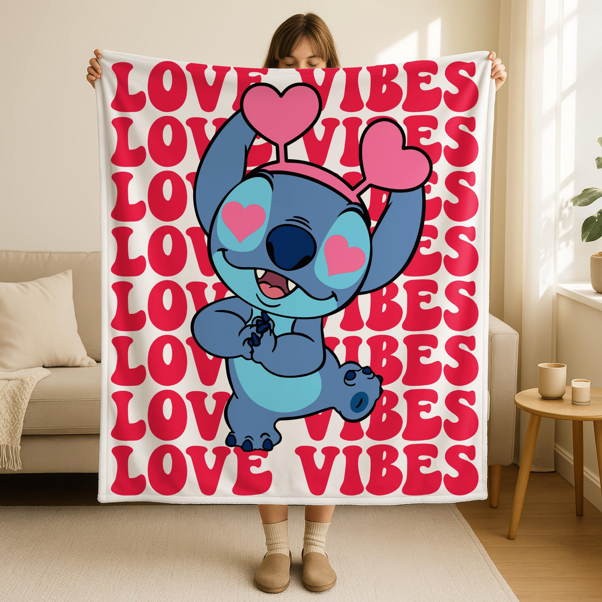 Stitch Valentines Blanket,,Stitch Love Throw, Cozy Couple Blanket, Cute Throw Blanket, Family Fleece Blanket, Home Decor Valentine Gift