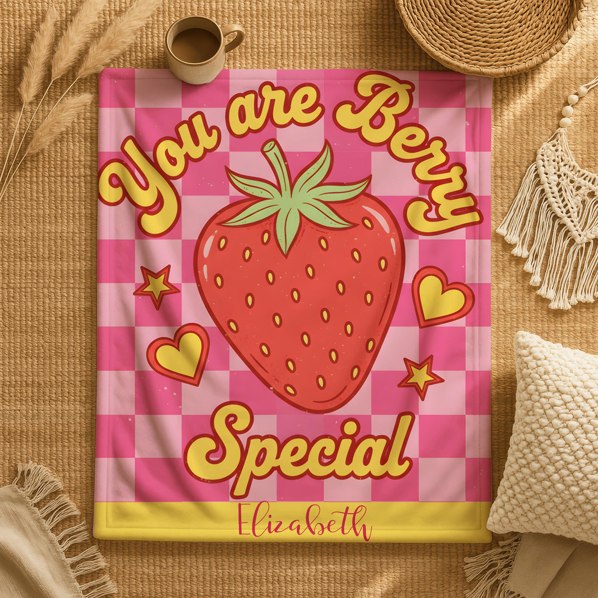 Persoanlized You Are Berry Special Strawberry Valentine Blanket,Custom Couples Anniversary Blanket,Valentine's Day Gift for Her,Cozy Blanket