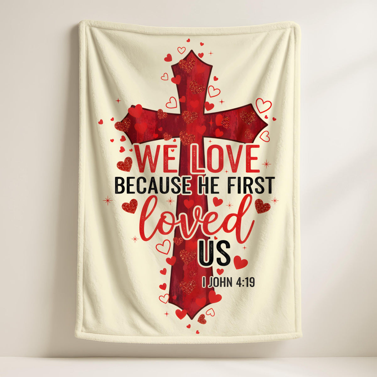 Christian Blanket Amazing Love Cross,Bible Verse Scripture Blanket 1 John 4:19, Religious Christmas Gift, Faith Gifts,Valentines Cross Throw
