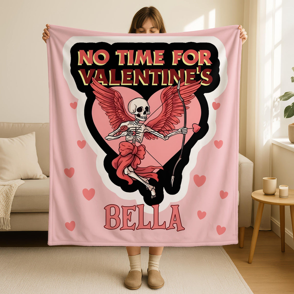 Personalized Name No Time for Valentines Skeleton Blanket,Skeleton Couple Blanket, Personalized Gothic Blanket, Alternative Valentine Gift