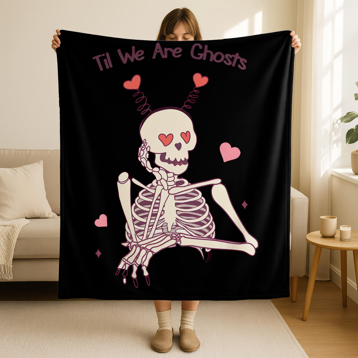 Til We Are Ghosts Skeleton Love Blanket,Gothic Valentines Blanket, Skeleton Couple Blanket, Alternative Couple Gift, Creepy Cute Blanket