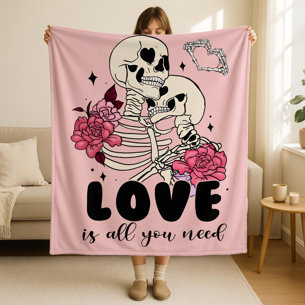 Gothic Valentine Skeleton Blanket,Skeleton Couples Blanket,Skeleton Couple Blanket,,Goth Couple Valentine Throw, Gothic Love Gifts For Her