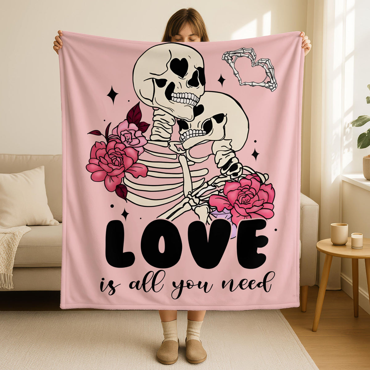 Gothic Valentine Skeleton Blanket,Skeleton Couples Blanket,Skeleton Couple Blanket,,Goth Couple Valentine Throw, Gothic Love Gifts For Her