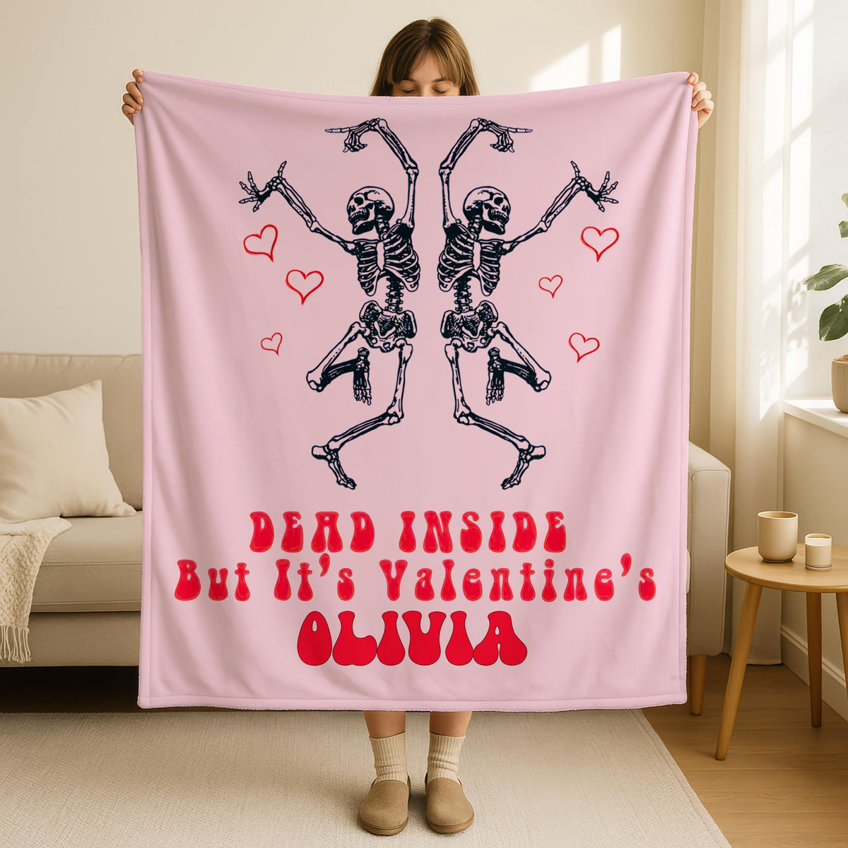 Personalized Dancing Skeletons Valentine Blanket, Dead Inside Love Throw,Gothic Valentine Gift, Romantic Skeleton Throw,Gothic Couples Gift
