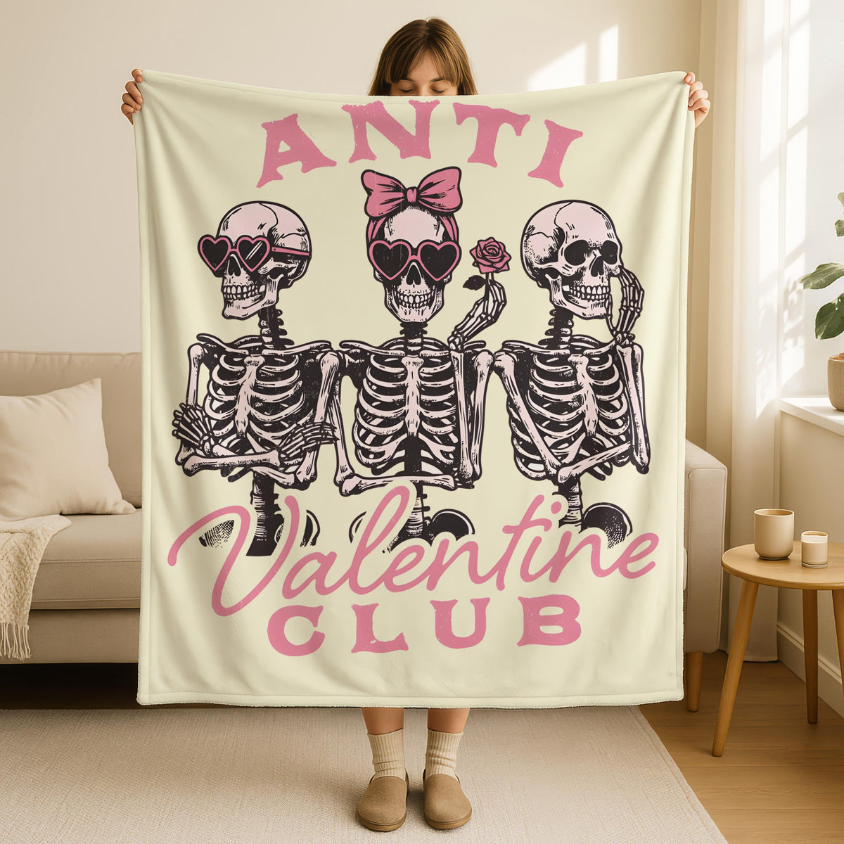 Skeleton Anti Valentine Club Blanket,Skeleton Valentine Blanket, Gothic Couple Valentine Throw, Valentines Hearts Blanket,Skull Couple Throw