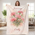 Personalized Birth Flower Blanket, Custom Watercolor Floral Flannel Throw
