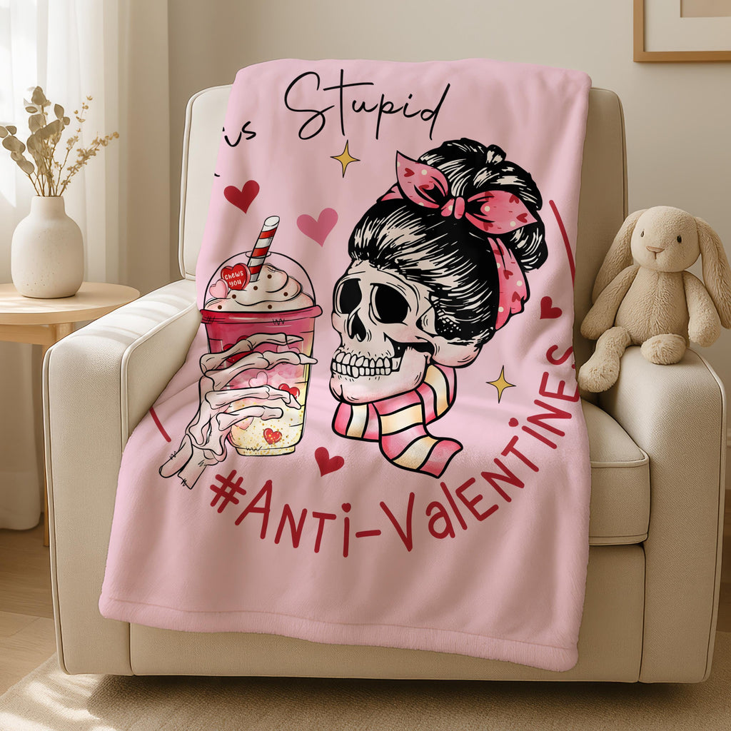 Cupid Is Stupid Anti Valentines Day Blanket,Valentines Day Skull Throw,Anti Valentine Gift, Dark Humor Valentine Gift,Gothic Valentine Decor