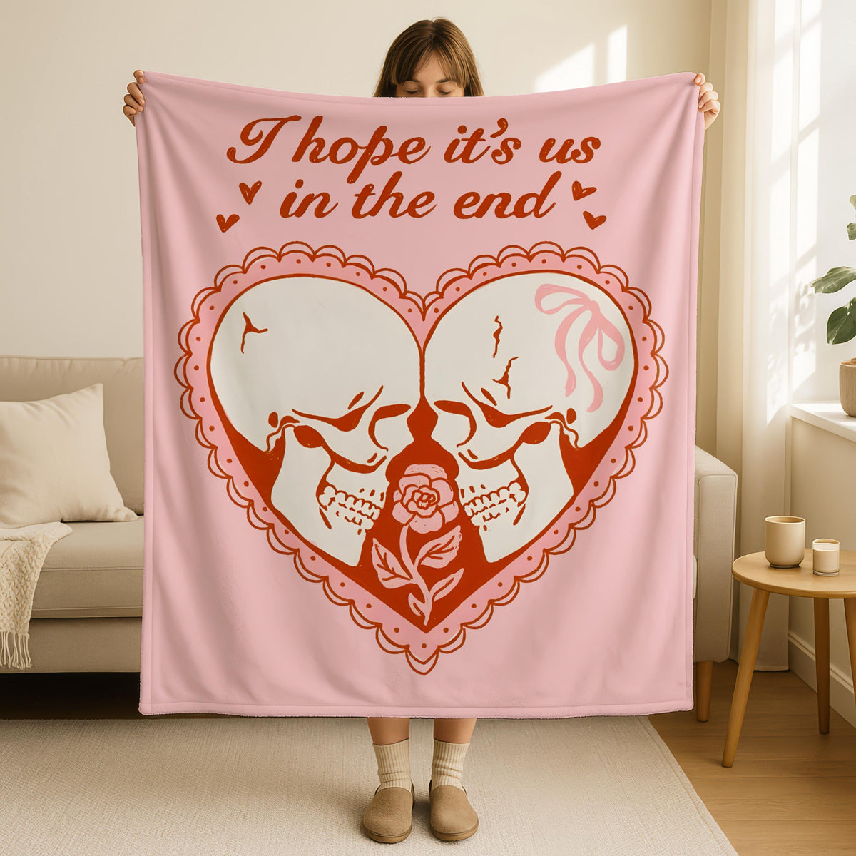 I Hope It's Us In The End Love Blanket, Love Saying Blanket, Cozy Romantic Decor, Gift for Couples,Heartfelt Love Blanket,Love Quote Blanket