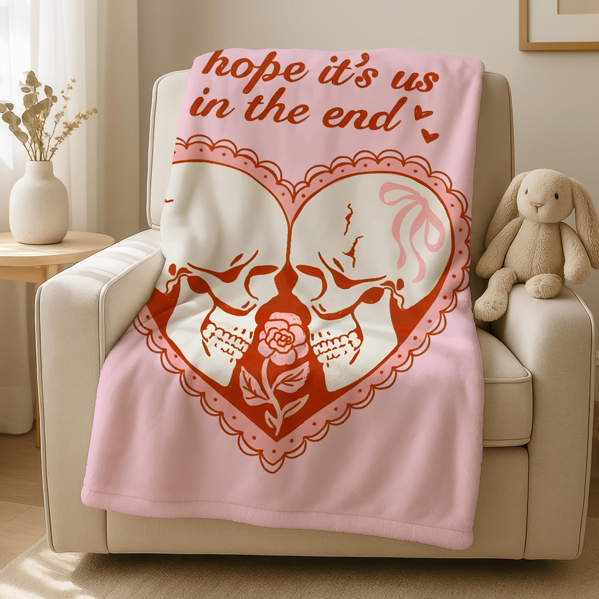 I Hope It's Us In The End Love Blanket, Love Saying Blanket, Cozy Romantic Decor, Gift for Couples,Heartfelt Love Blanket,Love Quote Blanket