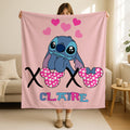 Personalized Xoxo Stitch Blanket,Valentine Cartoon Alien Blanket,Custom Couple Blanket, Valentine Gift,Cozy Couple Blanket,CuteStitch Throw