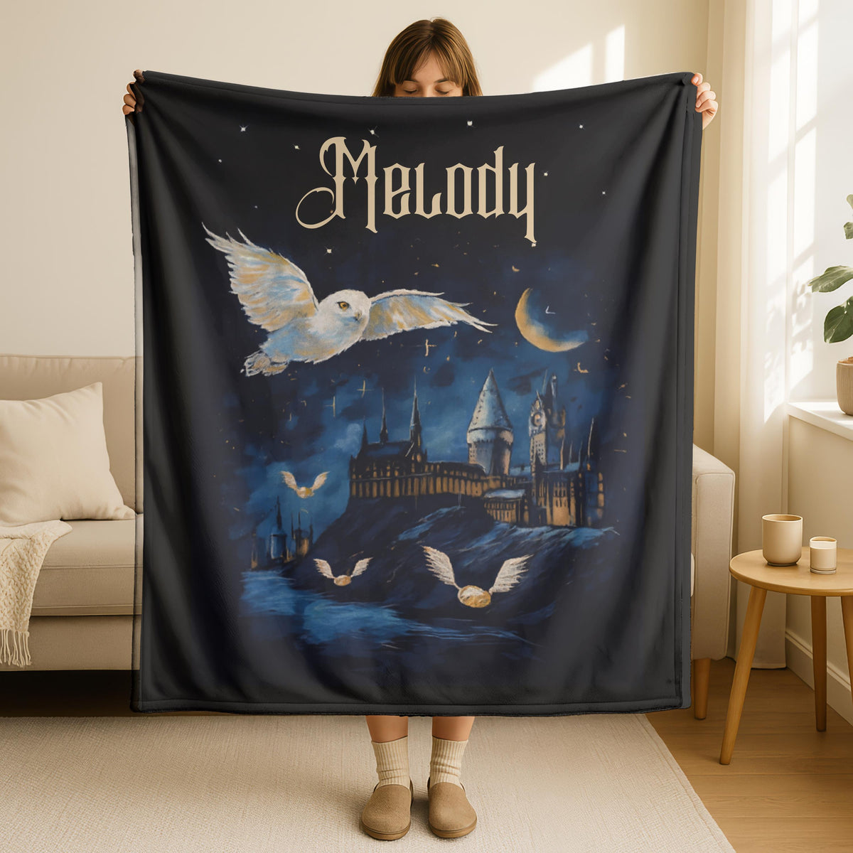 Personalized Wizard Blanket,Custom Name Witch Blanket,Fantasy Throw Gift,Magic School Design,Cozy Sorcerer Gift for Kids,Valentine's Gifts