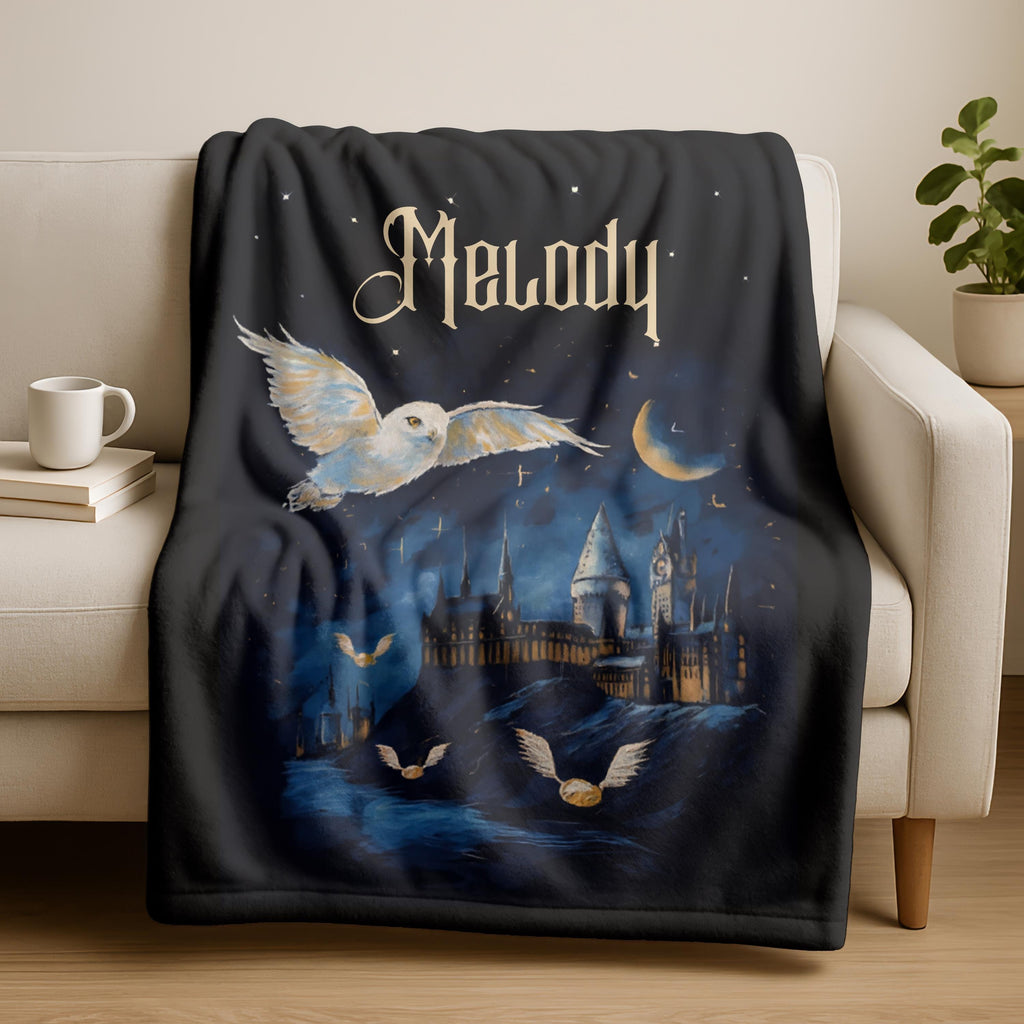 Personalized Wizard Blanket,Custom Name Witch Blanket,Fantasy Throw Gift,Magic School Design,Cozy Sorcerer Gift for Kids,Valentine's Gifts