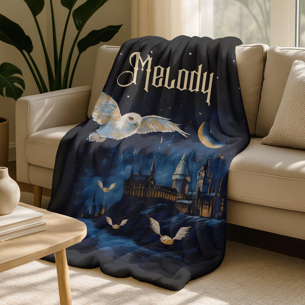 Personalized Wizard Blanket,Custom Name Witch Blanket,Fantasy Throw Gift,Magic School Design,Cozy Sorcerer Gift for Kids,Valentine's Gifts