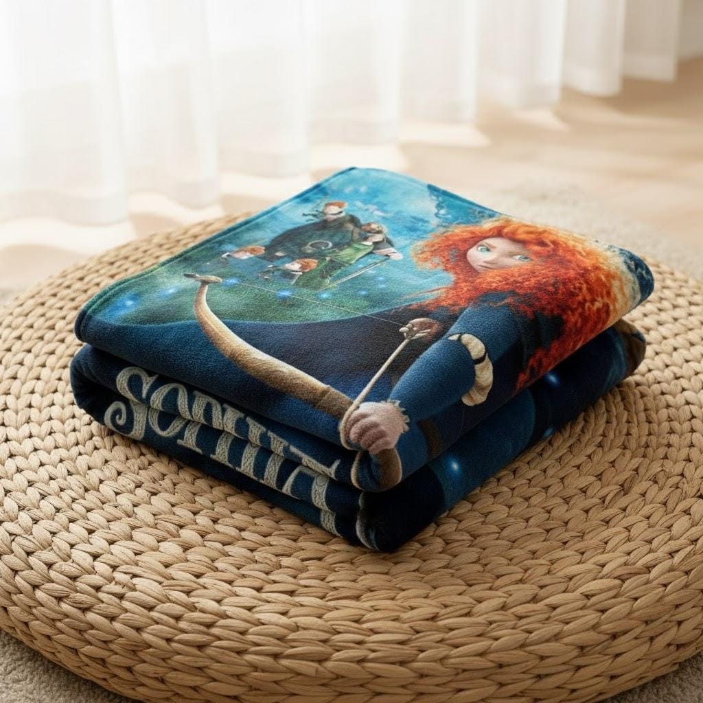Custom Name Red-Hair Archer Princess Inspired Blanket, Brave Movie Fan Throw, Merida Style Gift, Scotland Castle Decor