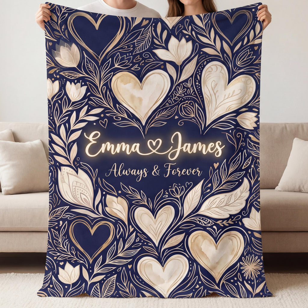 Couple Name Blanket, Personalized Flannel Throw, Custom Anniversary Gift for Him Her
