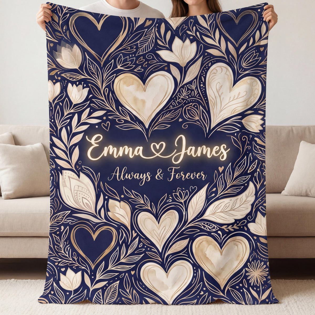 Couple Name Blanket, Personalized Flannel Throw, Custom Anniversary Gift for Him Her