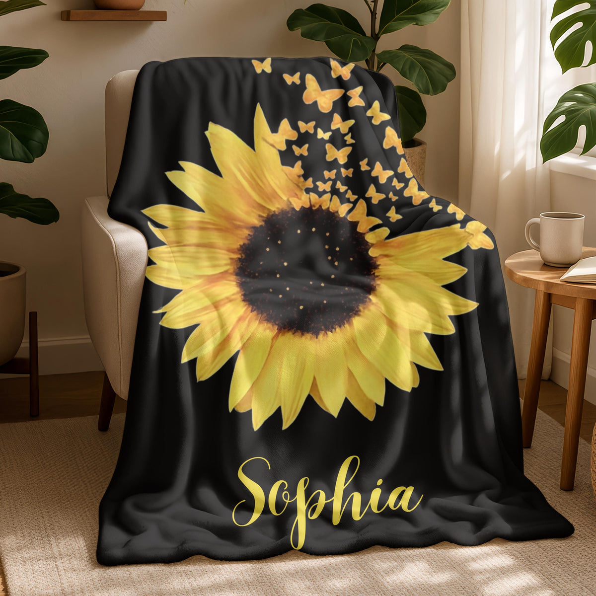 Personalized Blankets With Name,Custom Sunflower Blanket,House Warming,Birthday Gift,Valentine's Day Gift Blanket,Sunflower Thow for Baby