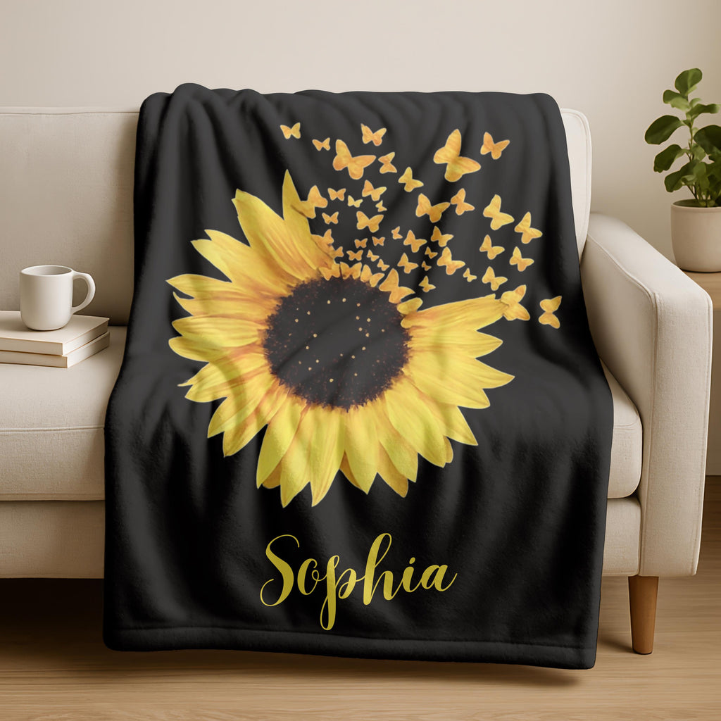 Personalized Blankets With Name,Custom Sunflower Blanket,House Warming,Birthday Gift,Valentine's Day Gift Blanket,Sunflower Thow for Baby