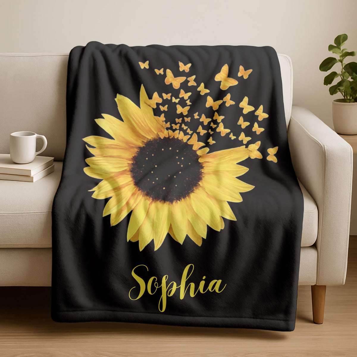 Personalized Blankets With Name,Custom Sunflower Blanket,House Warming,Birthday Gift,Valentine's Day Gift Blanket,Sunflower Thow for Baby
