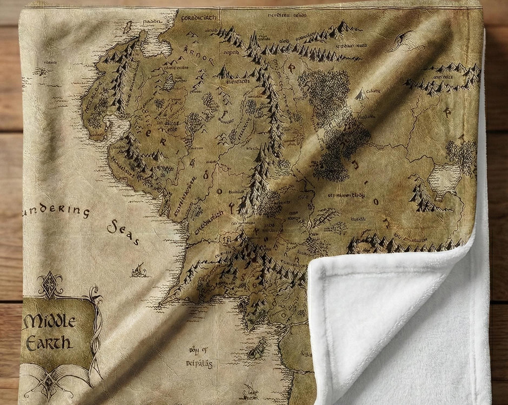 Middle Earth Blanket, Lord of the Fantasy Map Blanket, Middle Earth Map Bedding gifts, Book Lover Blanket Middle-Earth Map Throw