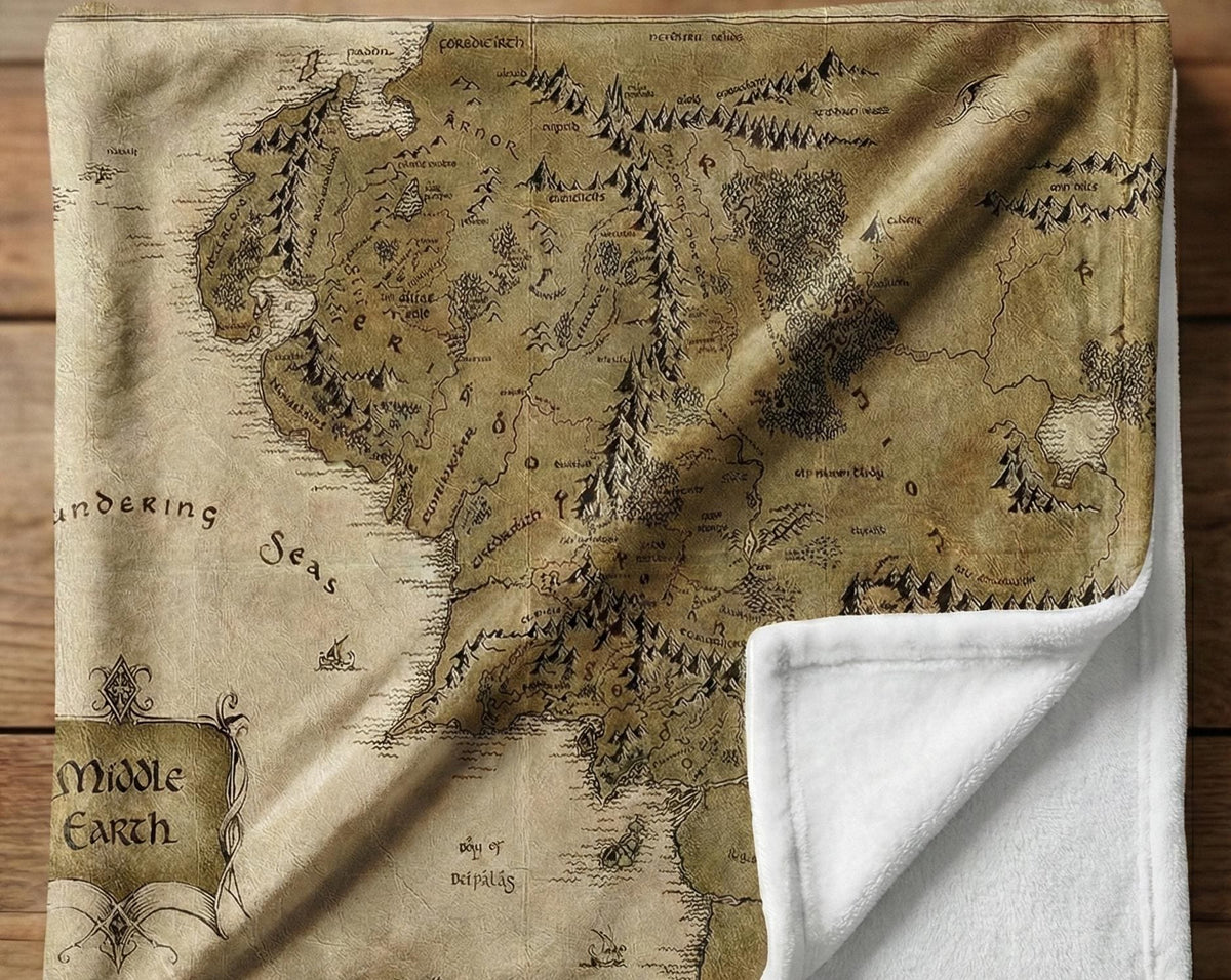 Middle Earth Blanket, Lord of the Fantasy Map Blanket, Middle Earth Map Bedding gifts, Book Lover Blanket Middle-Earth Map Throw
