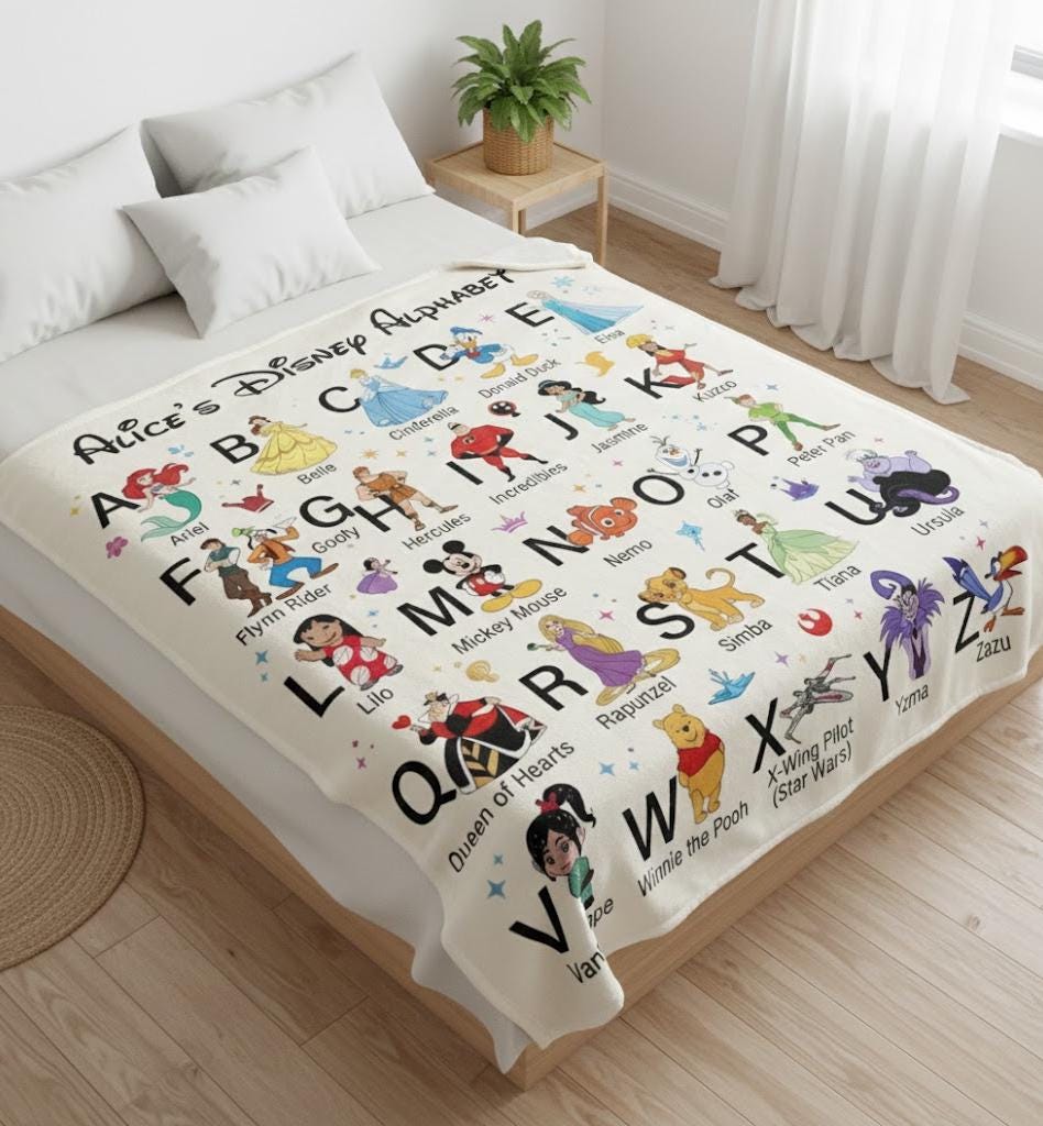 Personalized Disney Princess Alphabet Blanket, Girl Blanket Gift, Baby Blanket Gift, Kids Blanket, Personalized Gift, Gift for Baby Toddlers