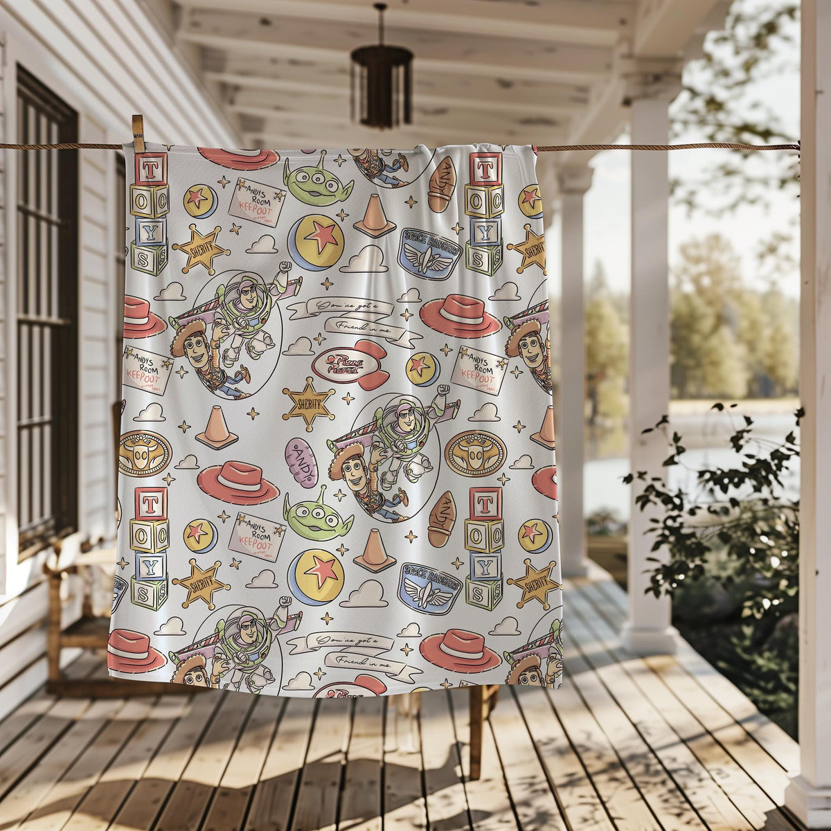 Toy Space Adventure Velveteen Plush Blanket | Retro Toy Pattern, Toy Story Blanket