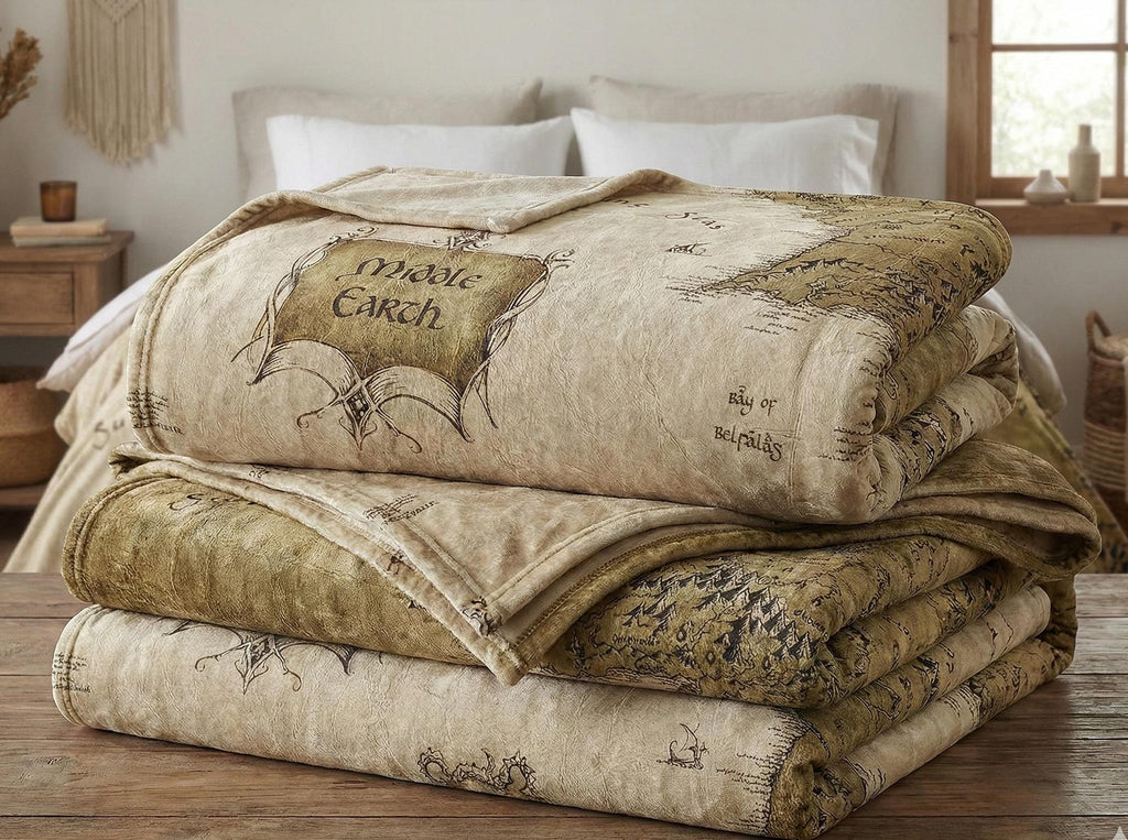 Middle Earth Blanket, Lord of the Fantasy Map Blanket, Middle Earth Map Bedding gifts, Book Lover Blanket Middle-Earth Map Throw