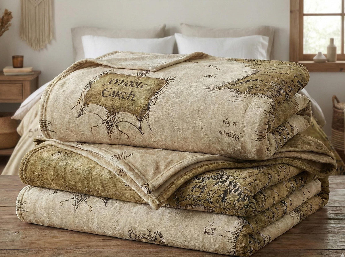 Middle Earth Blanket, Lord of the Fantasy Map Blanket, Middle Earth Map Bedding gifts, Book Lover Blanket Middle-Earth Map Throw