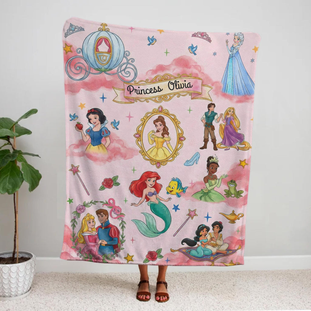 Personalized Disney Princess Fleece Blanket, Disney Queen Elsa, Anna, Rapunzel, Snow White Princess Throw Blanket for Baby Girls Blanket