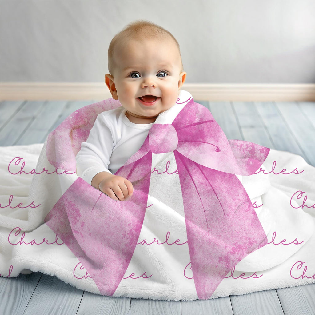 Personalized Pink Bow Blanket,Custom Name Baby Shower Gift,Coquette Aesthetic,Cozy Baby Girl Gift,Soft Nursery Swaddle,Newborn Baby Throw