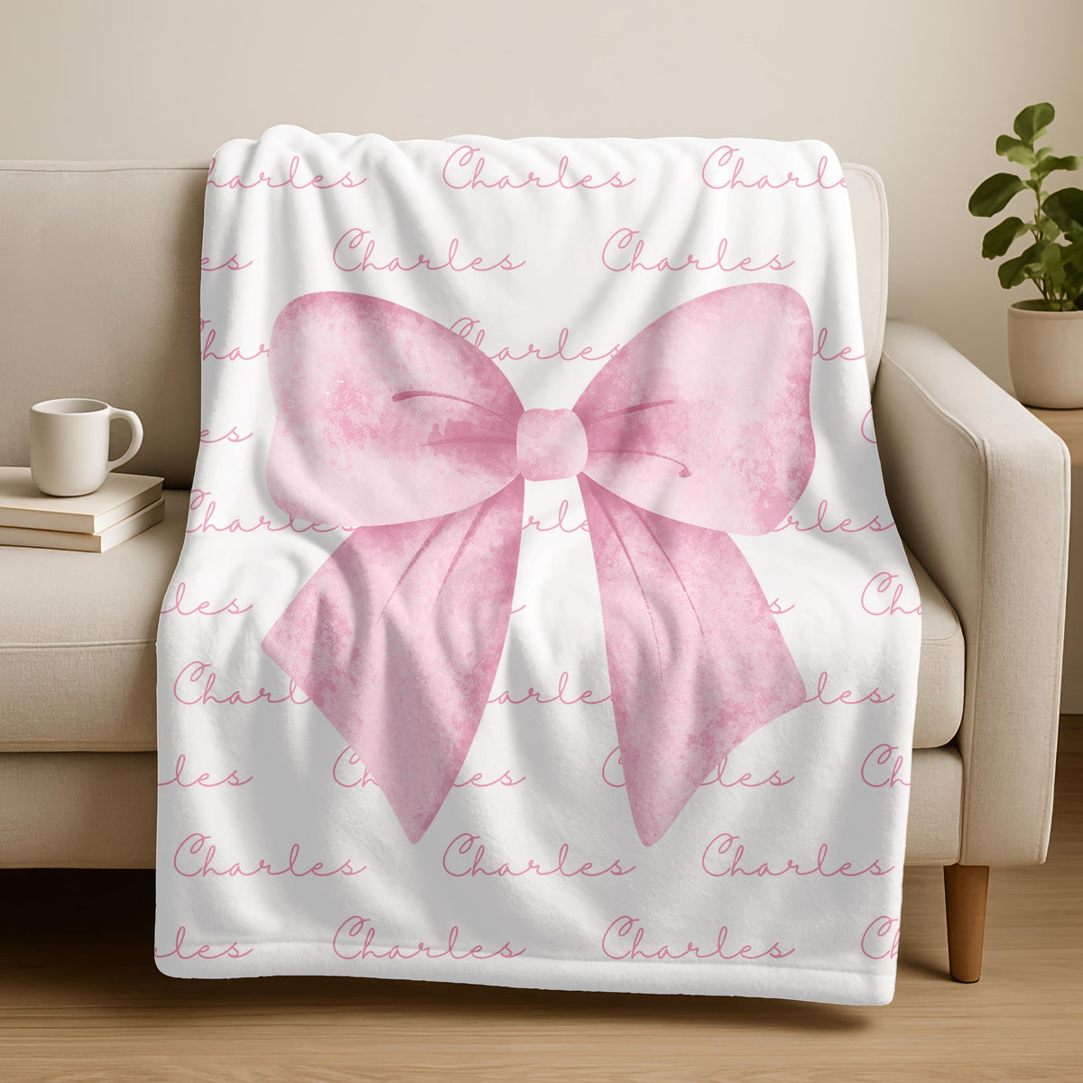 Personalized Pink Bow Blanket,Custom Name Baby Shower Gift,Coquette Aesthetic,Cozy Baby Girl Gift,Soft Nursery Swaddle,Newborn Baby Throw