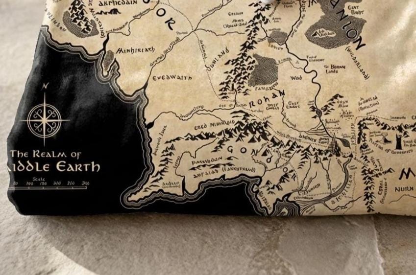 Middle Earth Map Blanket, Lord of the Fantasy Map Sherpa Throw, Dark Academia Room Decor, Vintage Fantasy Cartography Bookish Bedding Gift