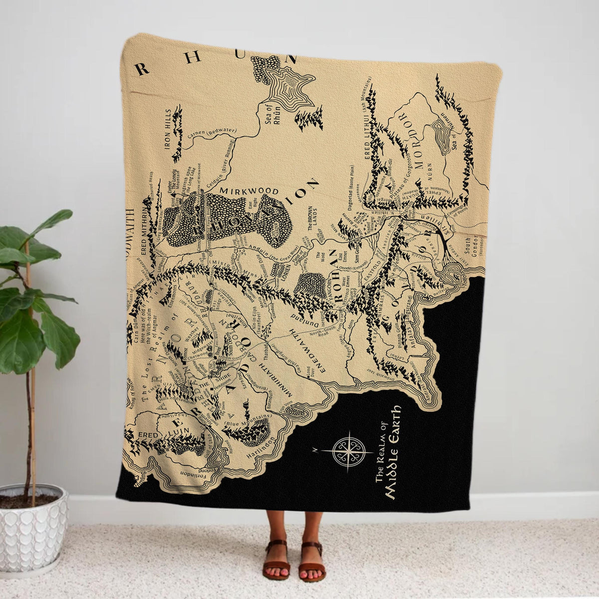 Middle Earth Map Blanket, Lord of the Fantasy Map Sherpa Throw, Dark Academia Room Decor, Vintage Fantasy Cartography Bookish Bedding Gift