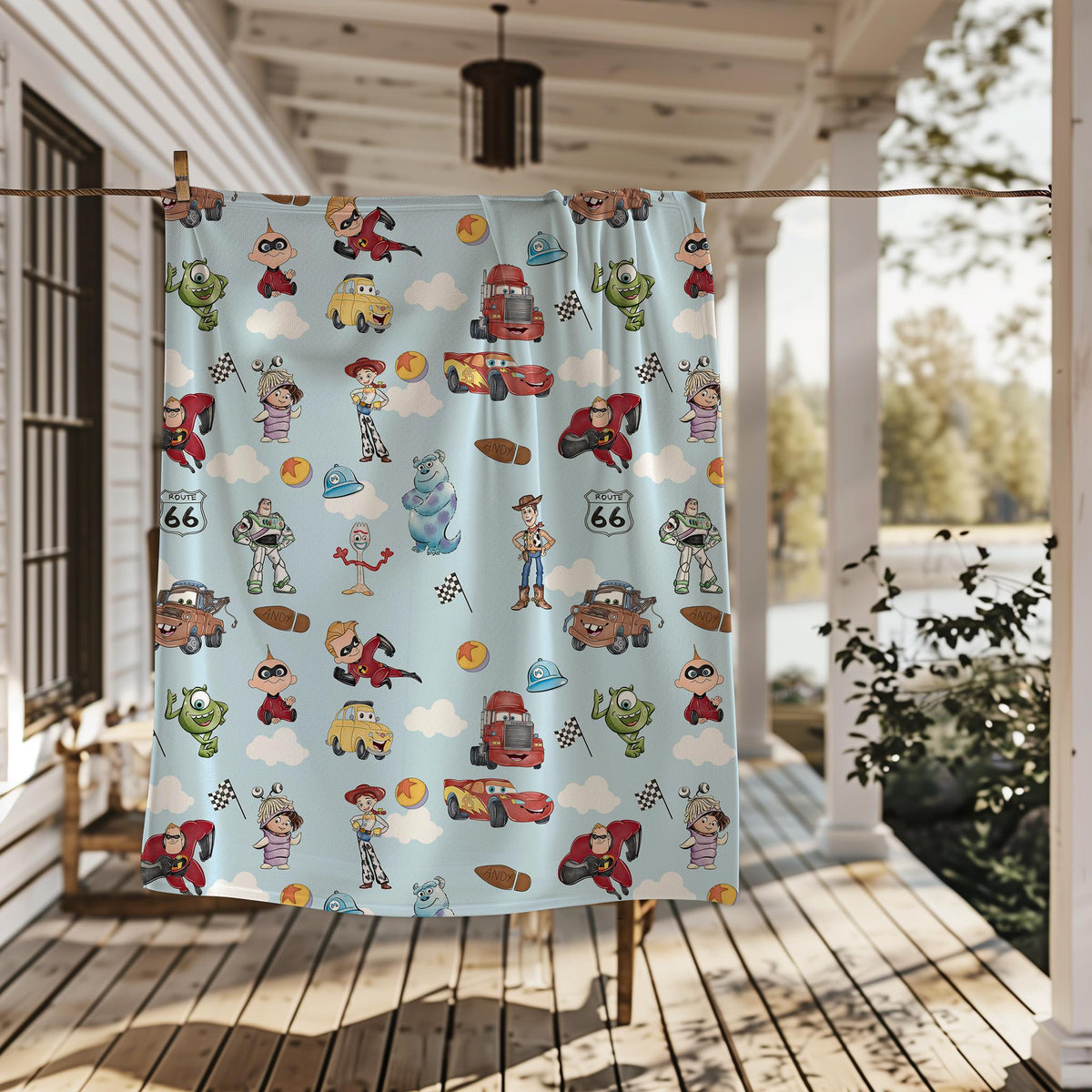 Pixar Disney Blanket Cars, Toy Story, Monsters Inc, Incredibles, Velveteen Plush Blanket | Kids Pattern