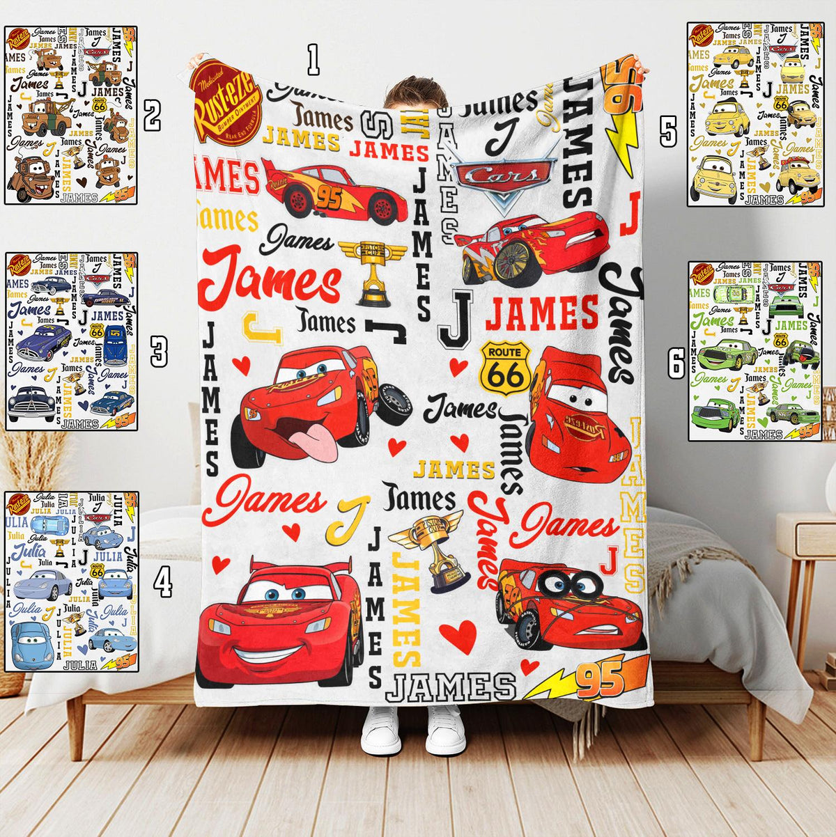 Personalized Disney Cars Blanket with Name, Custom Lightning McQueen Toddler Bedding, Kids Race Car Birthday Gift, Soft Fleece Nursery Throw