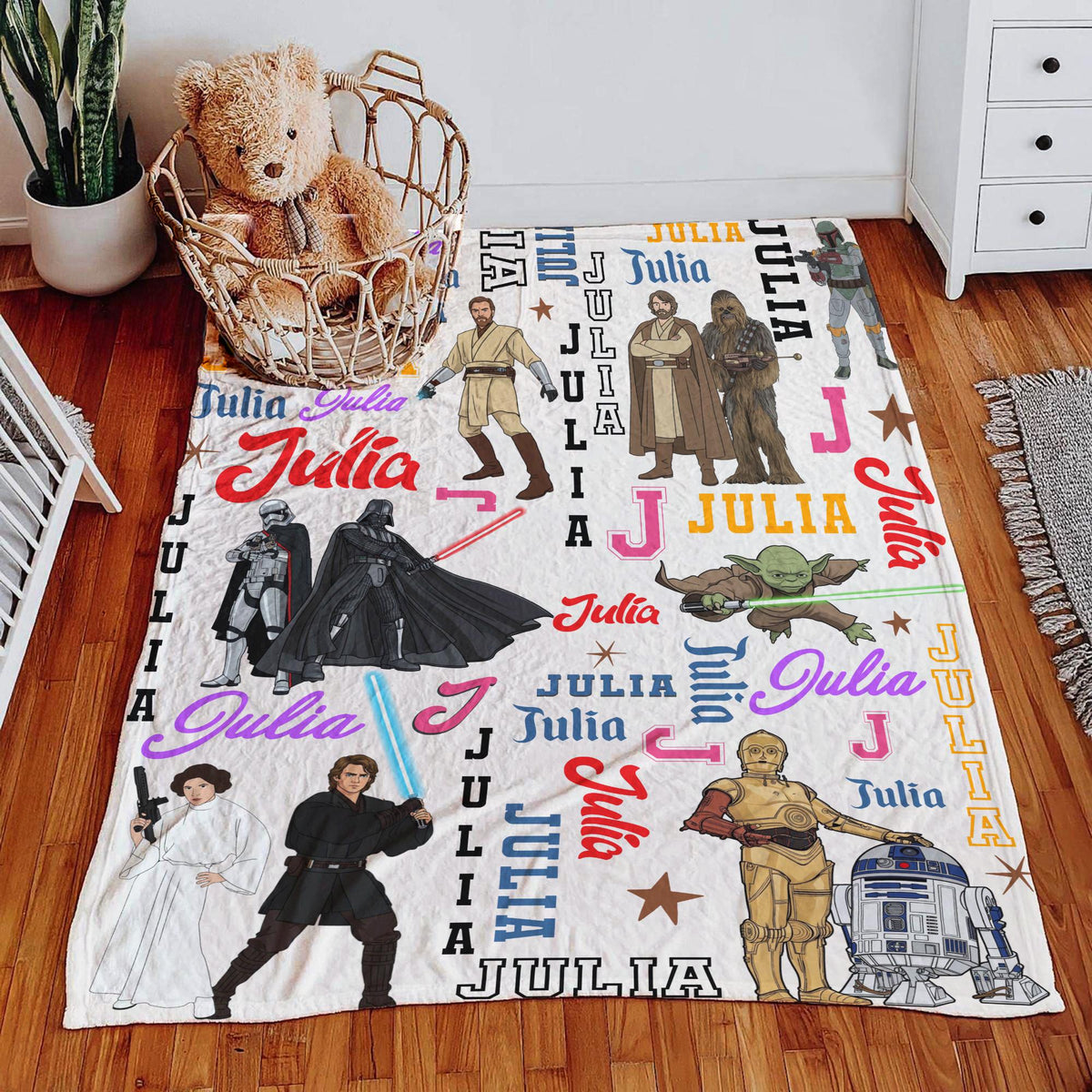 Personalized Star Wars Blanket with Name, Custom Name Collage Galaxy Throw, Jedi Fan Gift for Boys Girls, Star War Nursery, Minky Blanket